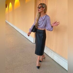 ZARA- Lavender Satin Cropped Blouse